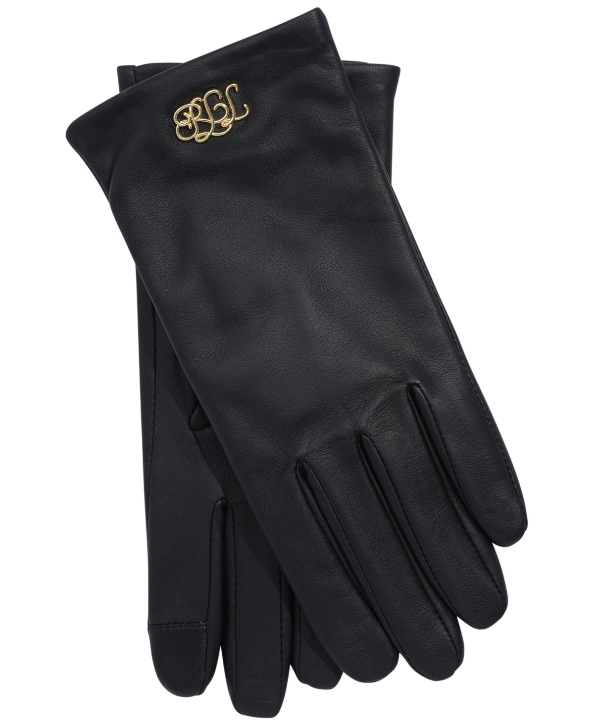 Ralph Lauren Metallic Leather Gloves In Black