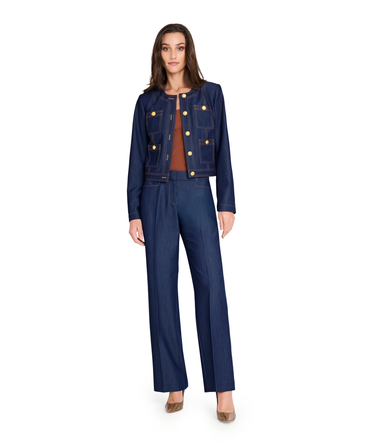 Tahari Asl Straight Leg Trouser Jeans In Blue