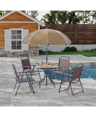 6 Pieces Patio Dining Set with Umbrella, Outdoor Furniture Set with 4 Folding Dining Chairs
