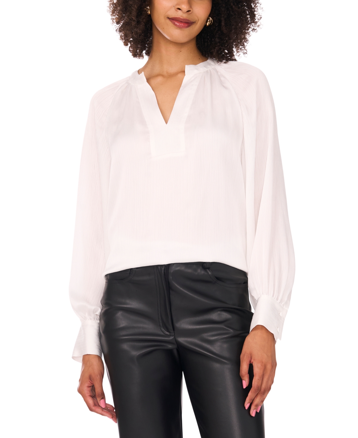Vince Camuto Women's V-neck Long Sleeve Top In White