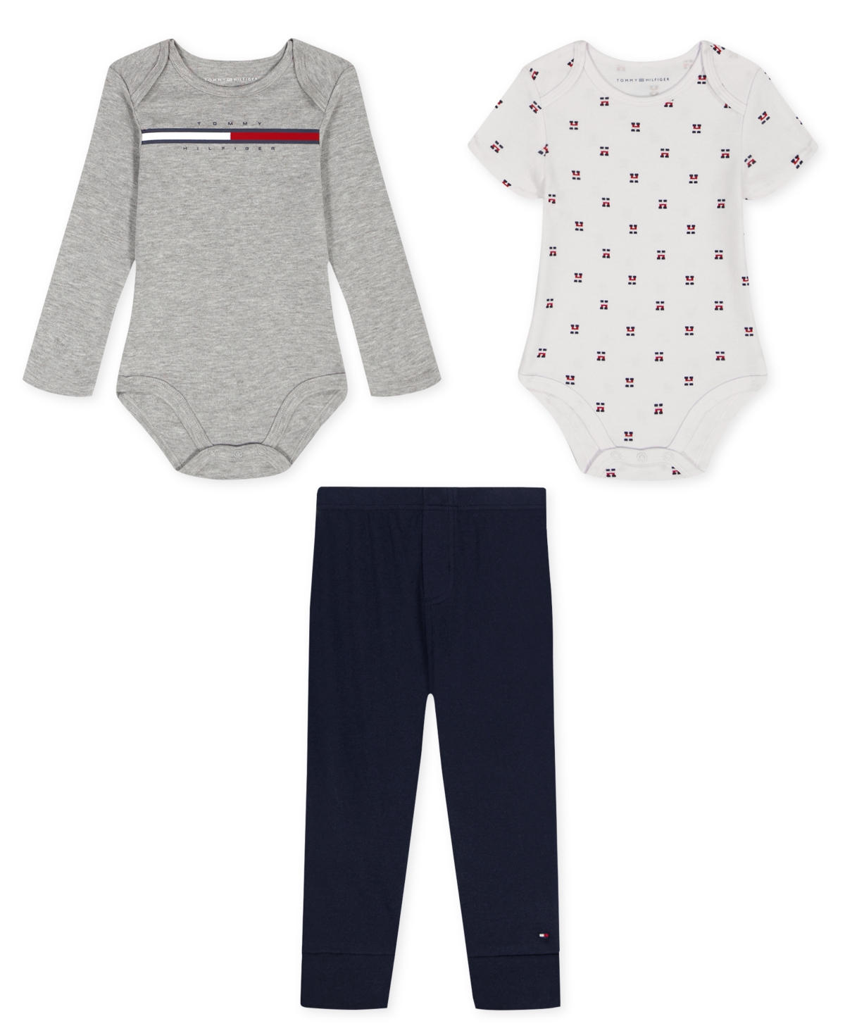 Tommy Hilfiger Baby Boys 3-piece Long Sleeve Bodysuit, Short Sleeve Bodysuit And Joggers Set In Black