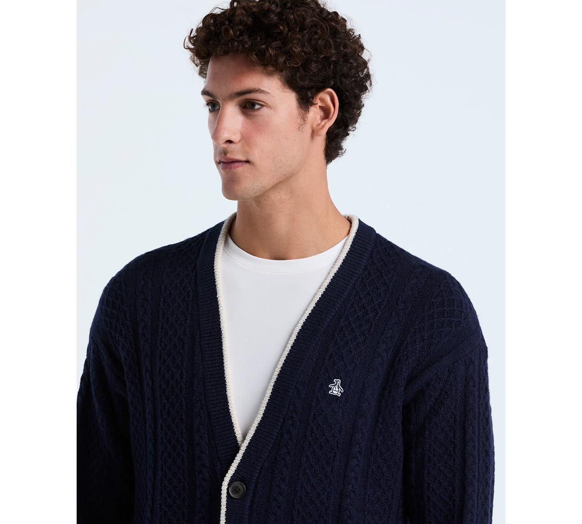 Original Penguin Men's Cable Long Sleeve Cardigan In Blue