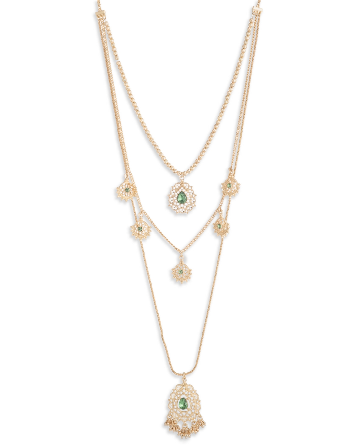 Marchesa Glass And Plastic Stone Filagree Pendant Necklace In Gold
