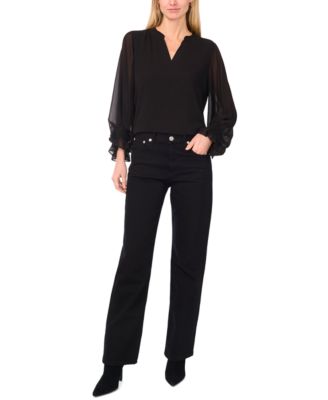 Women's Split-Neck Long-Sleeve Top
