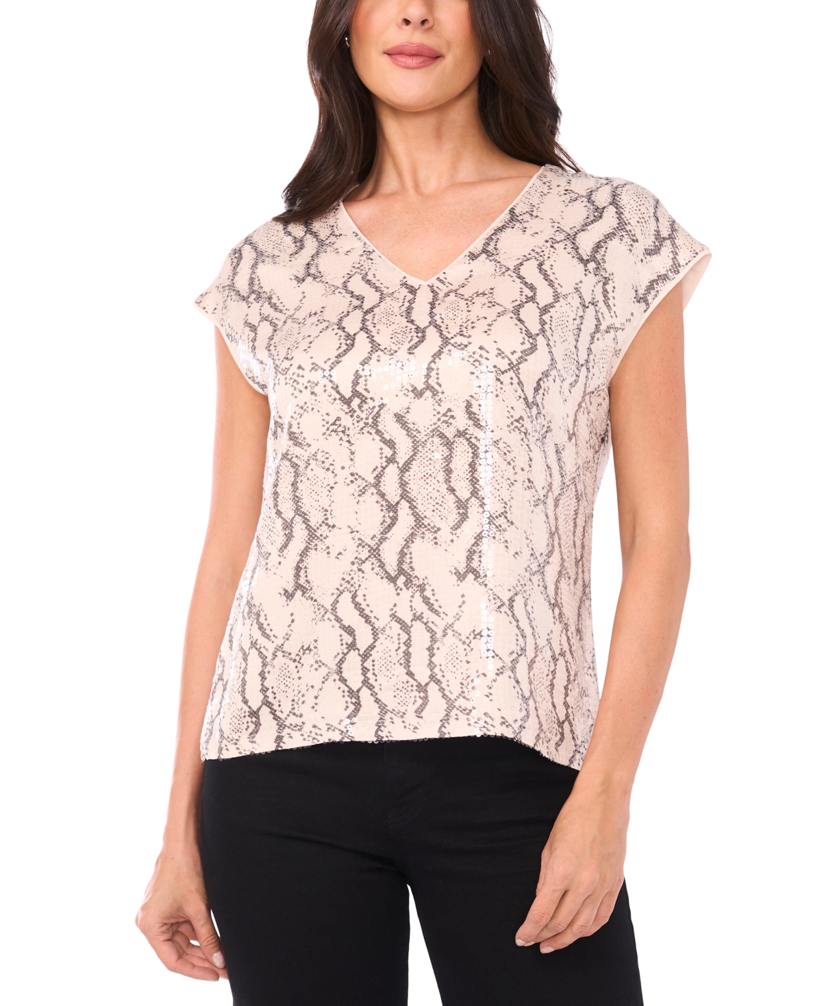 Vince Camuto Women's V-Neck Floral Sequin Top
