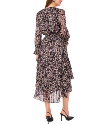 Women's Long Sleeve V-Neck Midi Dress