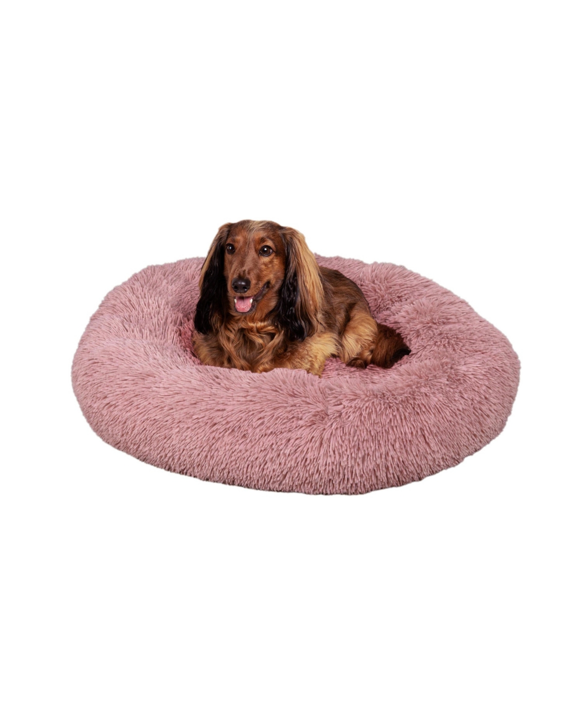 The Licker Store Maisie Bohemian Glam Faux Fur Round Fluffy Calming Donut Pet Bed with Washable Cover