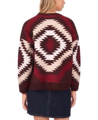 Women's Cozy Crewneck Aztec Long-Sleeve Sweater
