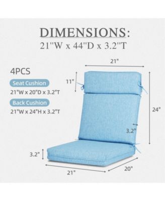 Outdoor High Back Dining Chair Cushion with Ties and Zipper, 44"x21"x3.2", Set of 4