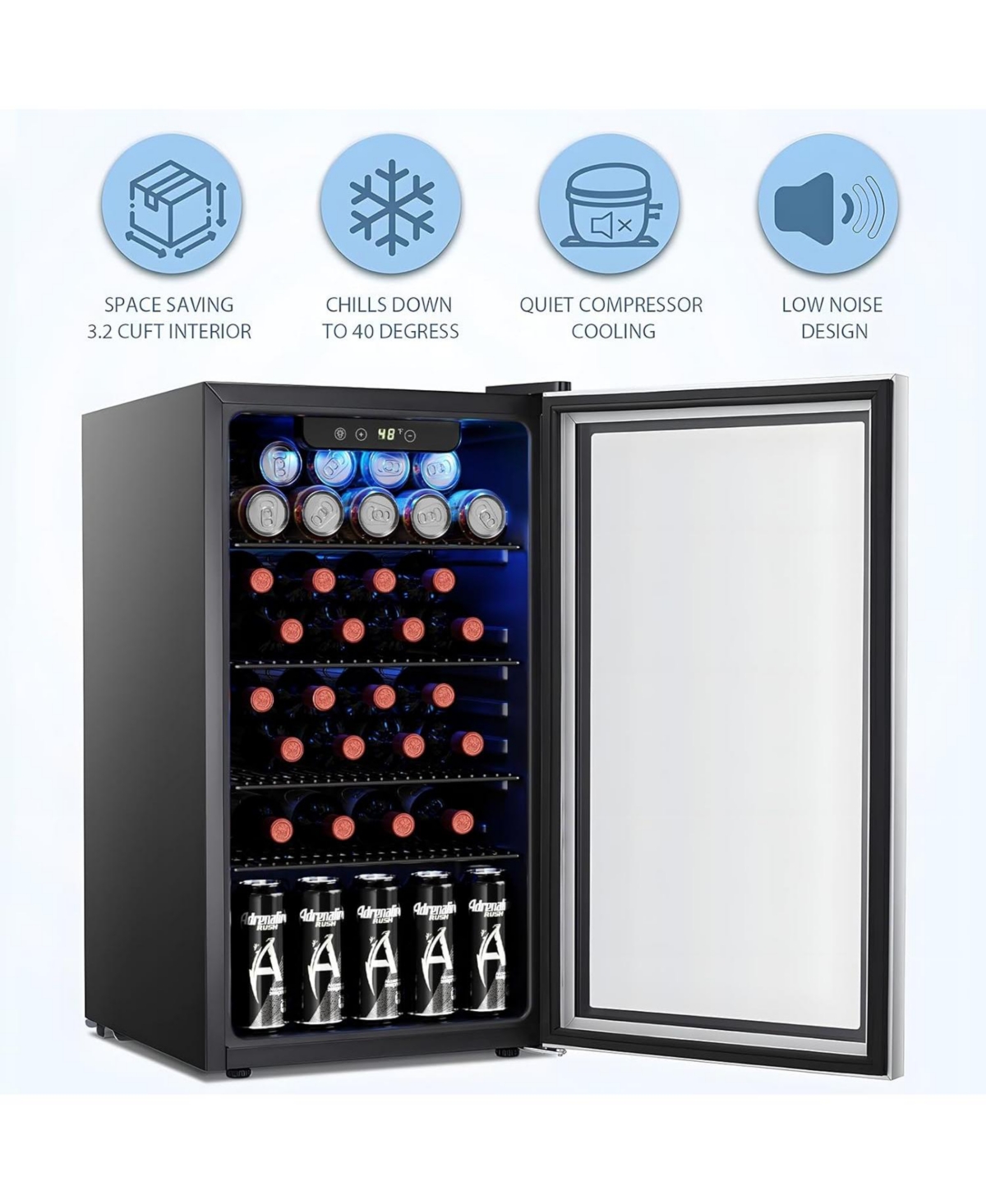 Cowsar 26 Bottle 3.2cu.ft Wine Cooler/Beverage Refrigerator Compact Wine Cellar with Glass Door Adjustable Temperature Control for Bar/Home/Office Fre