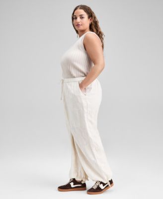 Trendy Plus Size Cotton Jacquard Drawstring-Hem Pants, Macy's Exclusive