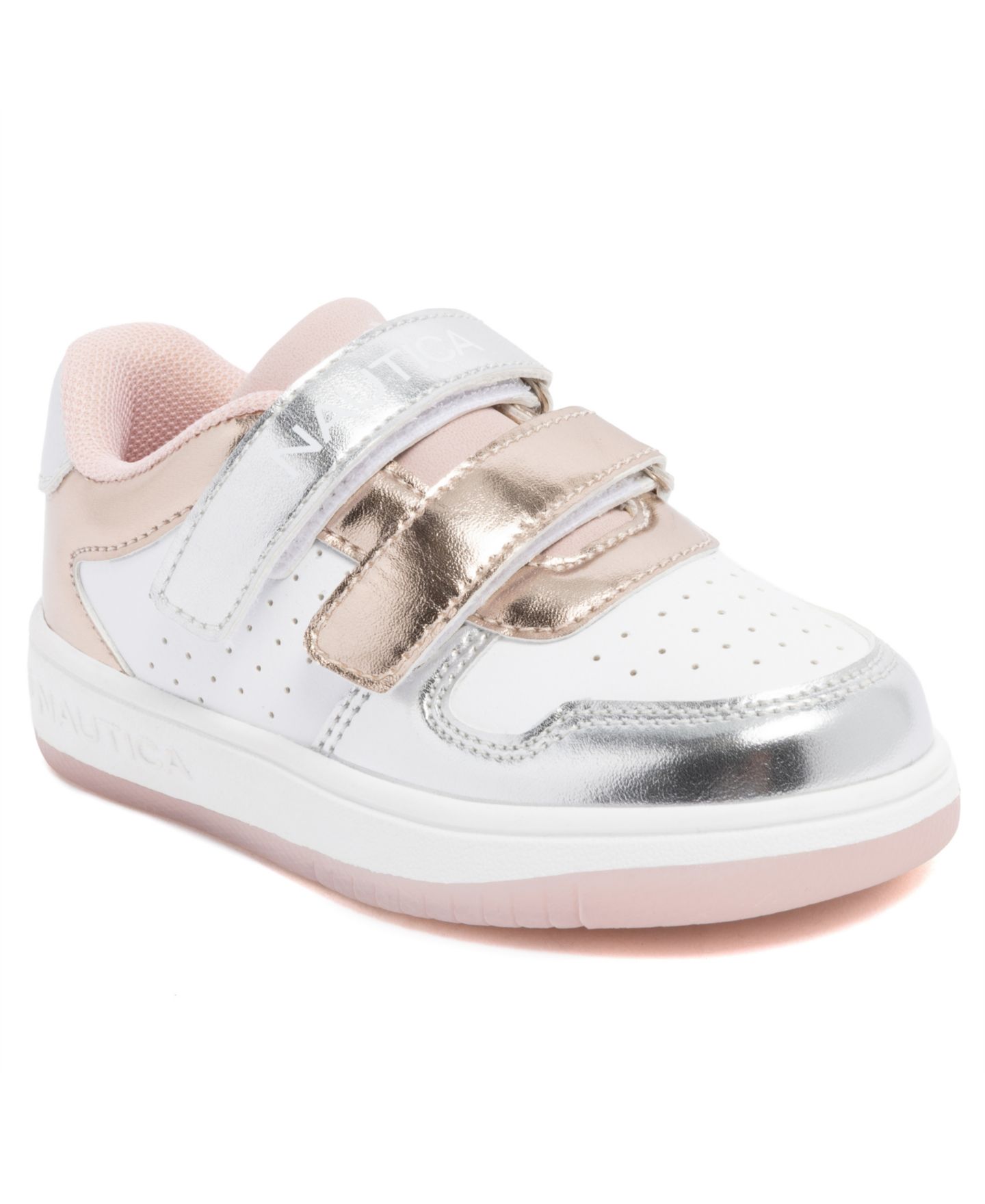 Кроссовки Nautica Stafford Casual Hook & Loop Sneakers для девочек, цвет: Серебряный / Розовый золотой — фото 1