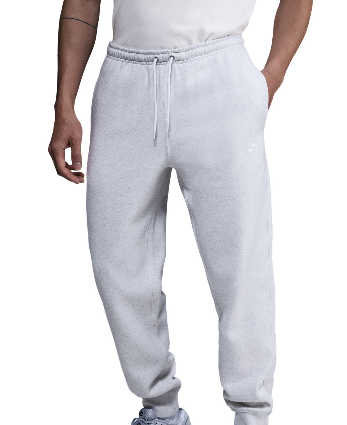 Nike Men's Cuffed Brushed Fleece Logo Sweatpants In White