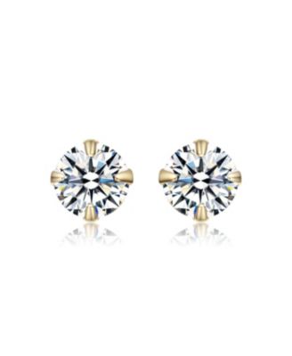 Kids 14K Gold Plated with 4MM Round Cubic Zirconia Stud Earrings