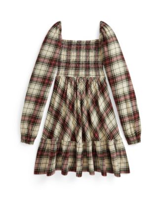 Girls' 7-16 Long-Sleeve Plaid Ruffled Dress
