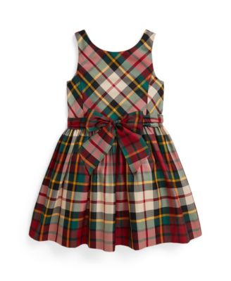 Girls' 2T-6X Plaid Taffeta Sleeveless Dress