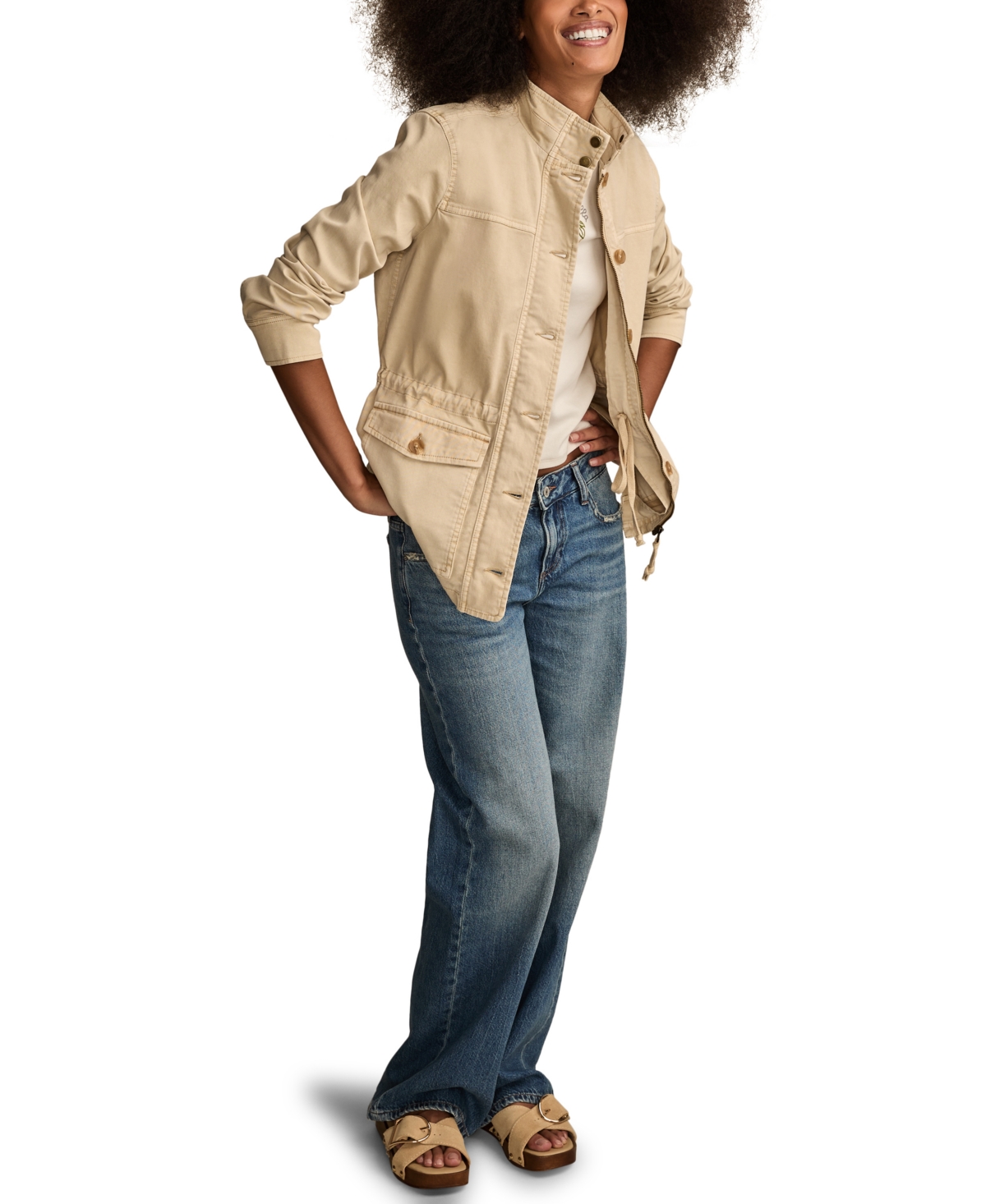 Lucky Brand Women's Zipper And Button Cargo Jacket In Gray