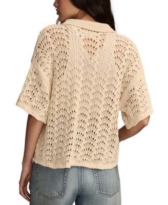 Short Sleeve Cropped Button Up Sweater