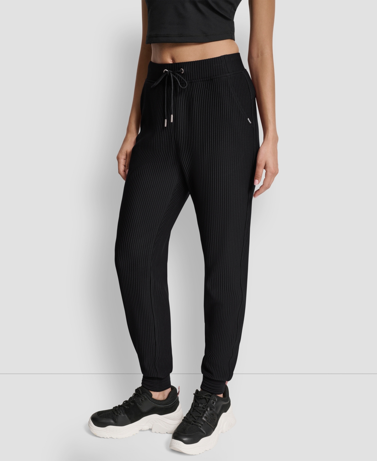 Dkny Women's Tech Ottoman Cuffed High Rise Joggers In Black