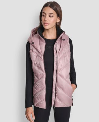 DKNY Women's Contrast Collar Hooded Puffer Vest - Macy's