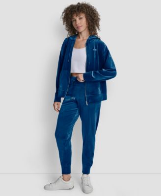 Women's Platinum Velour Rhinestone Logo Slim Fit Joggers