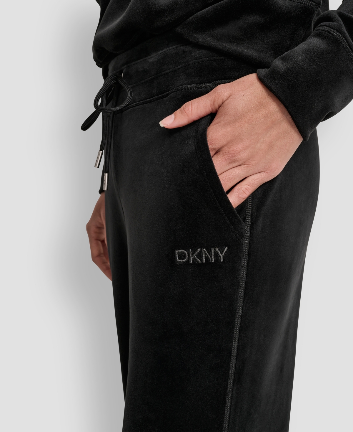 Dkny Women's Hd Embroidery Logo Slit Track Pants In Black