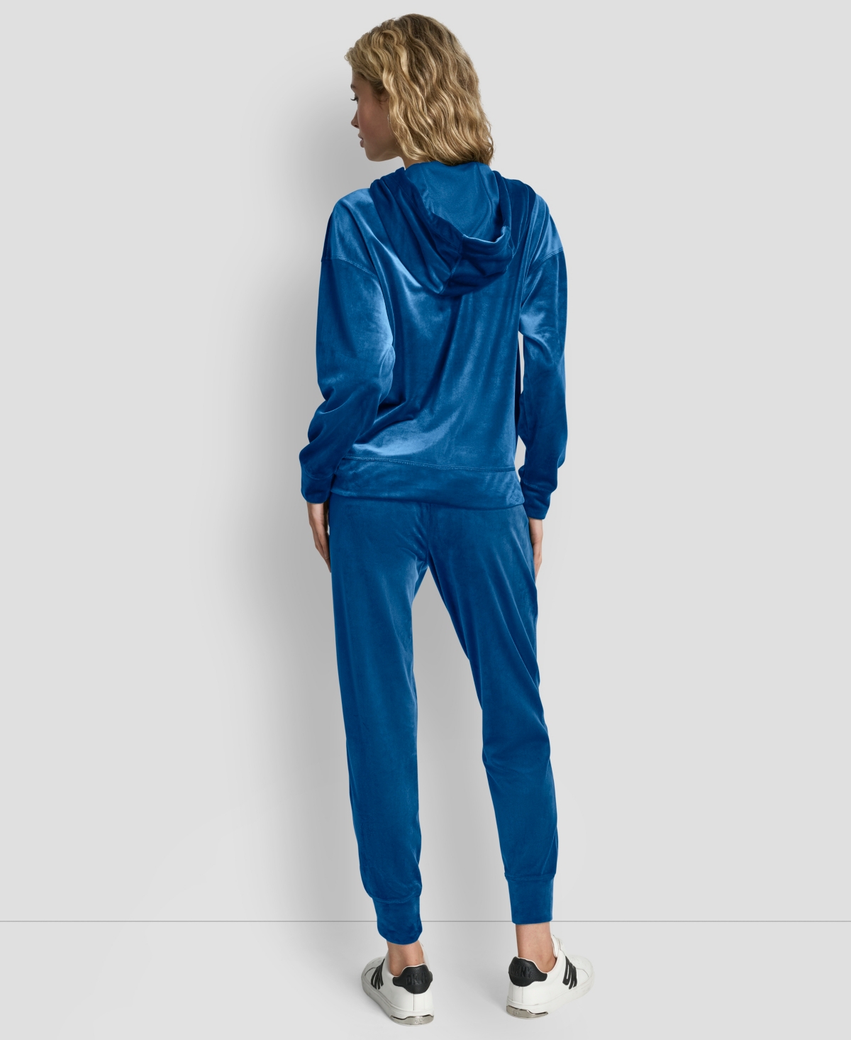 Dkny Women's Platinum Velour Rhinestone Logo Full-zip Hoodie In Blue