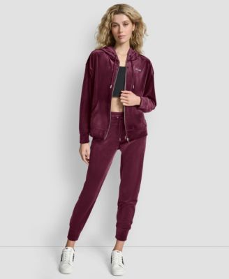 Women's Platinum Velour Rhinestone Logo Full-Zip Hoodie