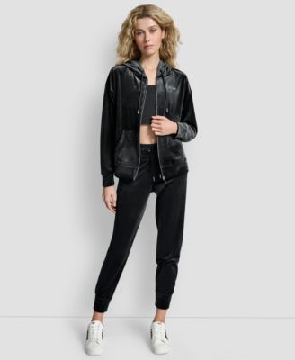 Women's Platinum Velour Rhinestone Logo Full-Zip Hoodie