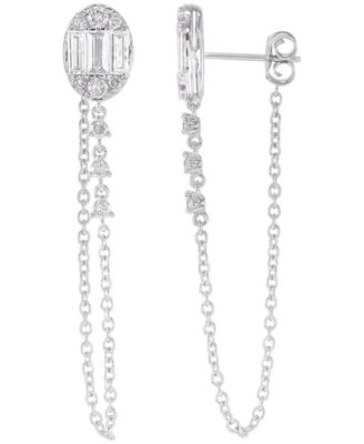 Diamond Baguette & Round Drop Earrings (1 ct. t.w.) in 14K White Gold