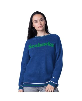Starter - Wo Men's&nbsp; Royal Seattle Seahawks Oversized On the Ball Intarsia Knit Pullover Sweater