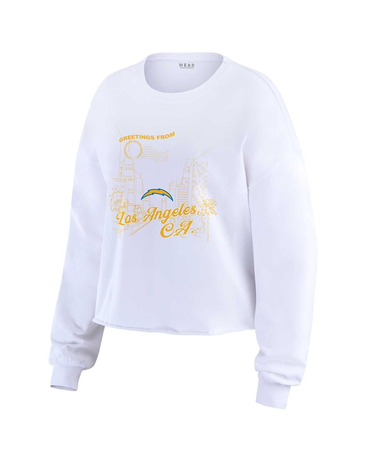 Wear By Erin Andrews Women's White Los Angeles Chargers Postcard Cropped Long Sleeve Top In White