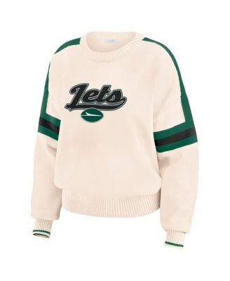 Women's Cream New York Jets Stripe Pullover Sweater