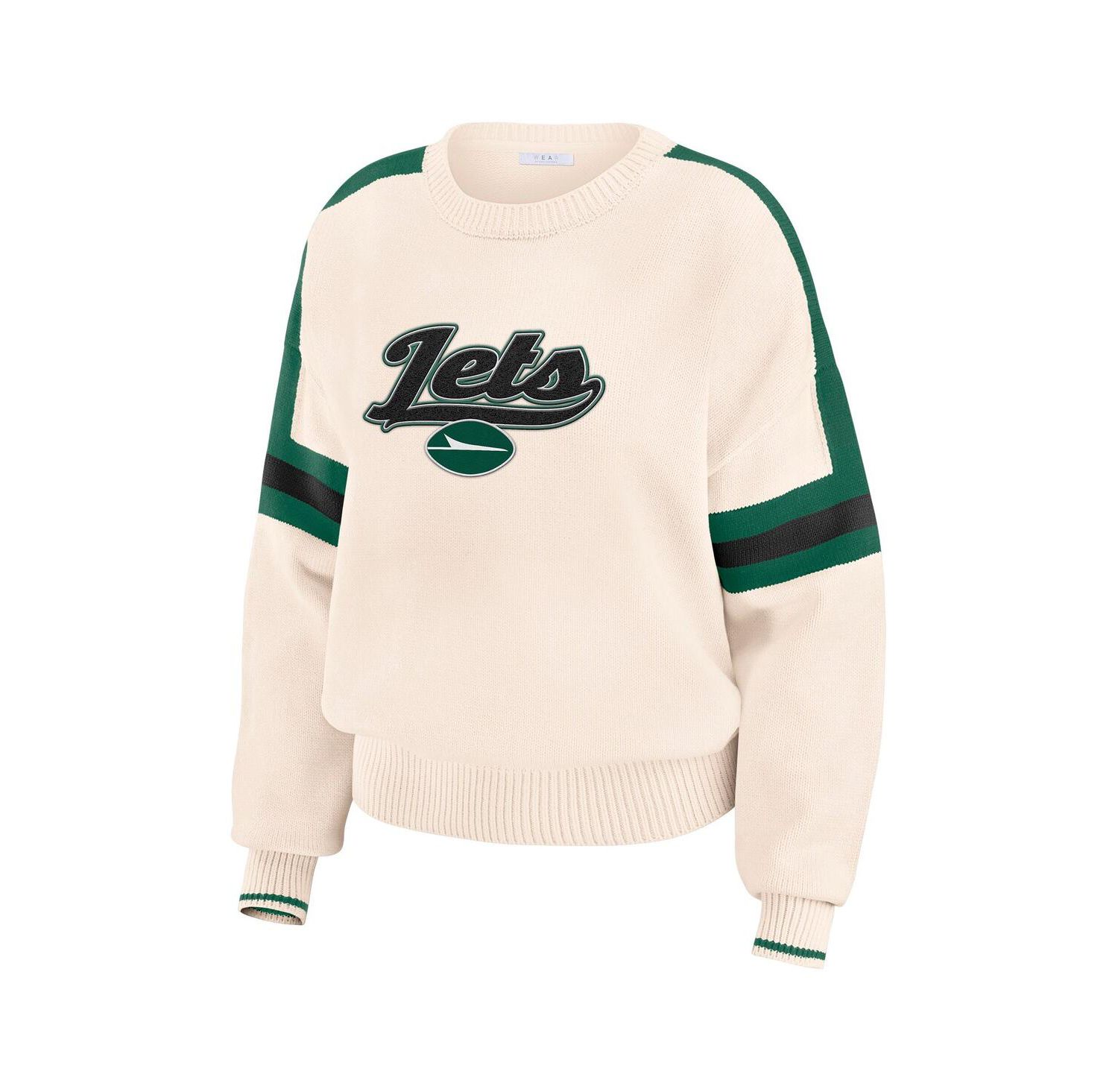 Women's Cream New York Jets Stripe Pullover Sweater