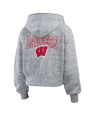 Women's Heather Gray Wisconsin Badgers Wear Speckle Double-Hit Raglan Full-Zip Hoodie