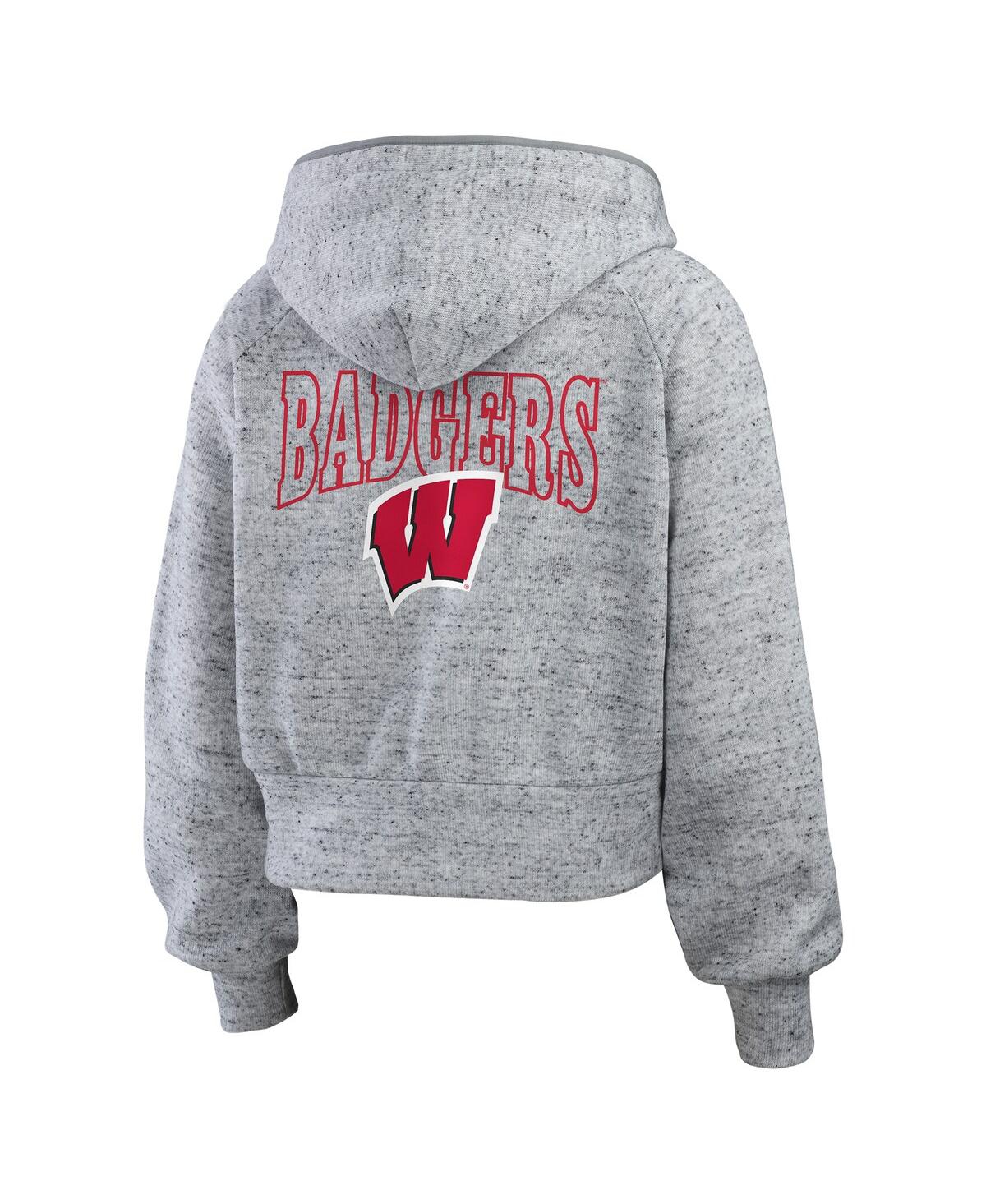 Wear By Erin Andrews Women'sheather Gray Wisconsin Badgers Wear Speckle Double-hit Raglan Full-zip Hoodie In Gray