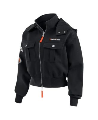 Women's Black Cincinnati Bengals Patch Pocket Cropped Full-Zip Bomber Jacket