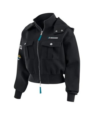 Women's Black Jacksonville Jaguars Patch Pocket Cropped Full-Zip Bomber Jacket