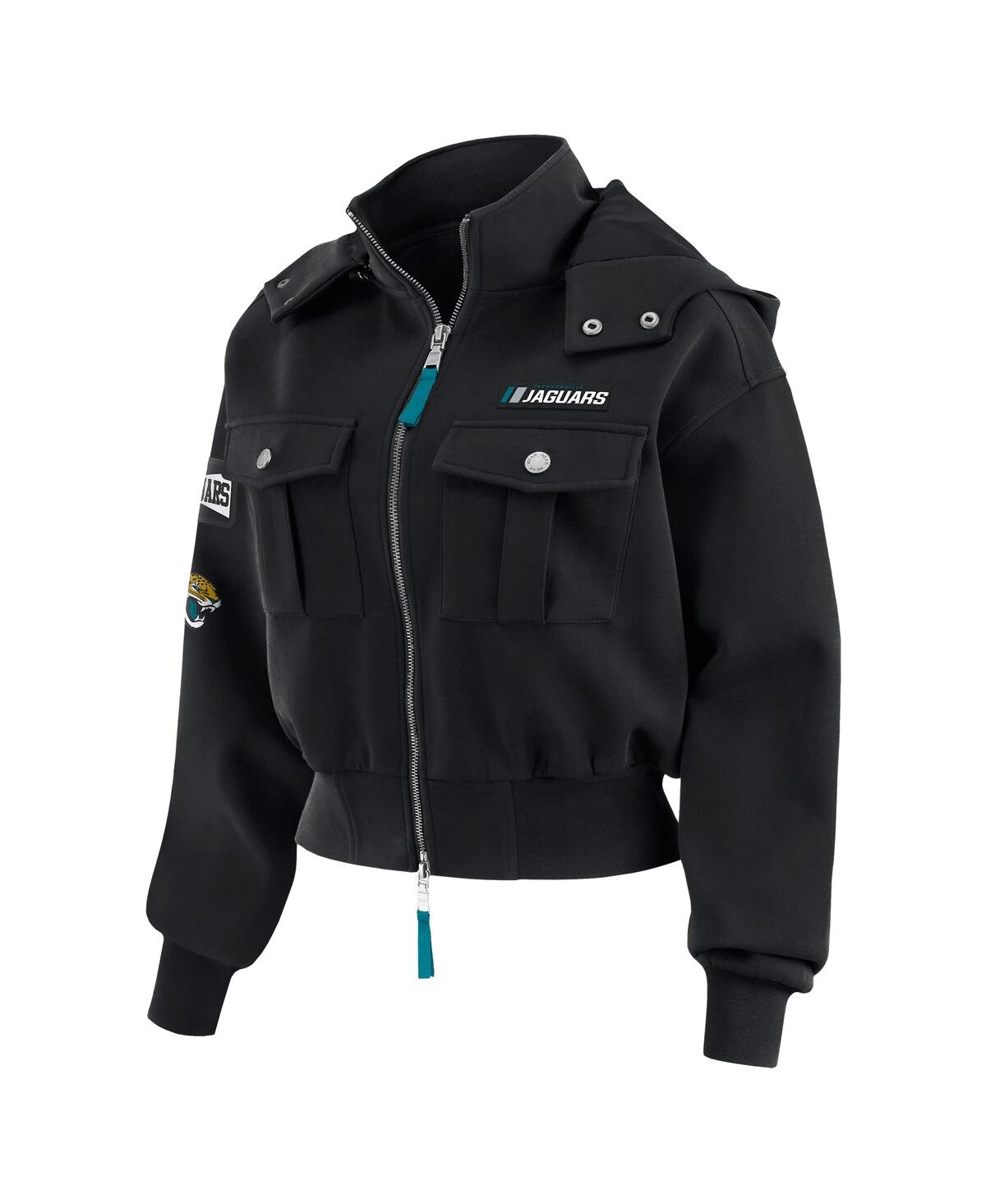 Wear By Erin Andrews Women's Black Detroit Lions Patch Pocket Bomber Jacket In Black