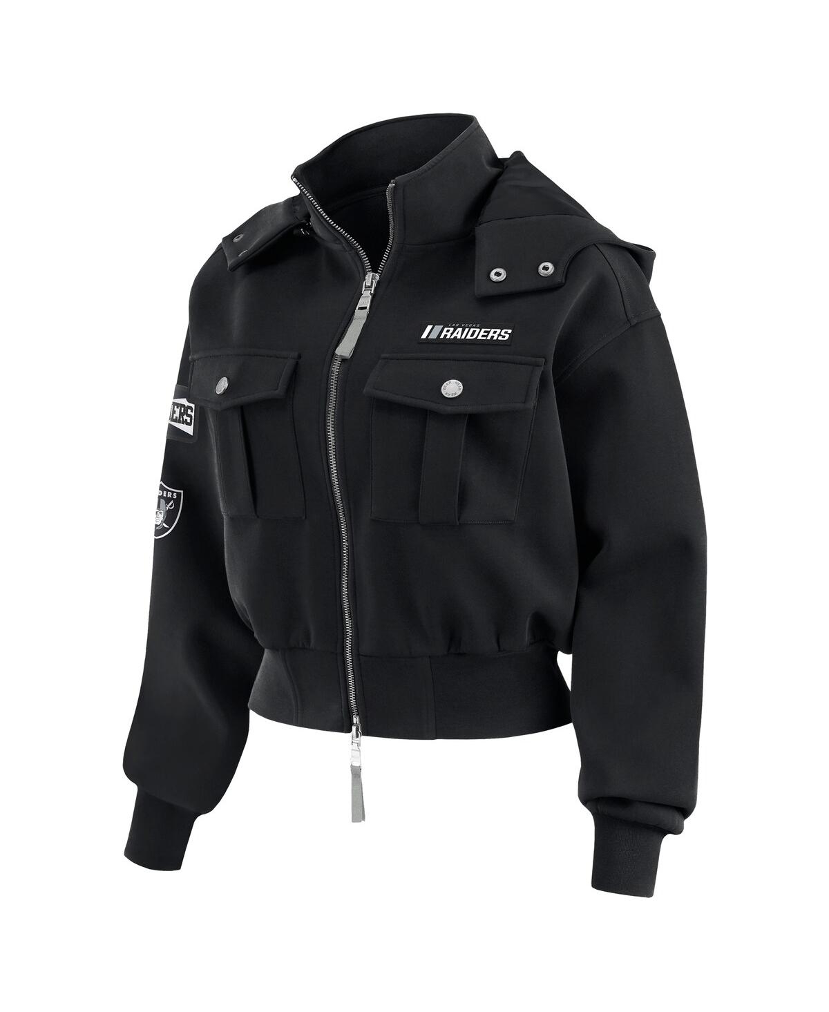 Wear By Erin Andrews Women's Black Detroit Lions Patch Pocket Bomber Jacket In Black