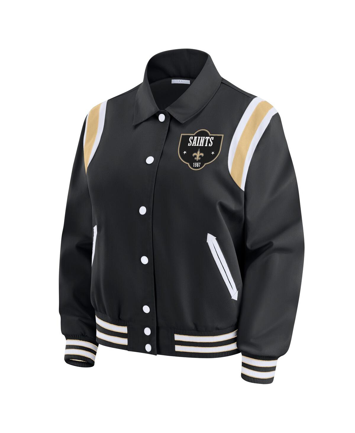 Wear By Erin Andrews Women's Black New Orleans Saints Varsity Lightweight Full-snap Jacket In Black