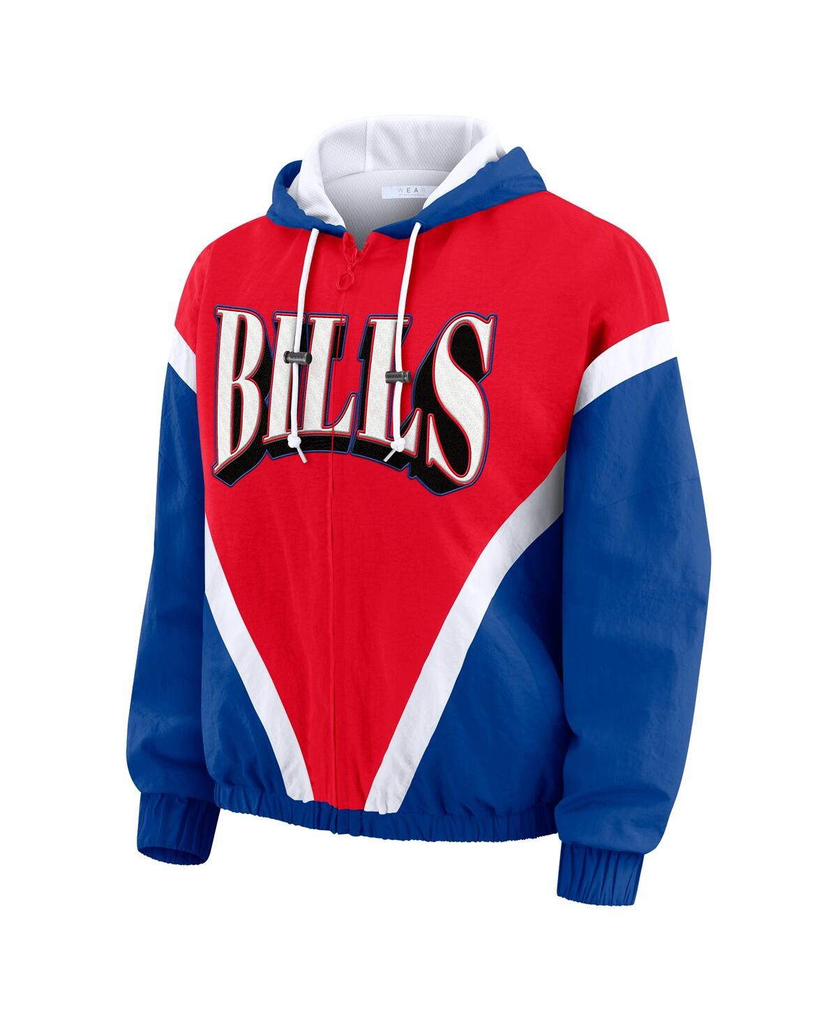 Wear By Erin Andrews Women's Red/royal Buffalo Bills Retro Crinkle Full-zip Hoodie Windbreaker Jacket In Blue
