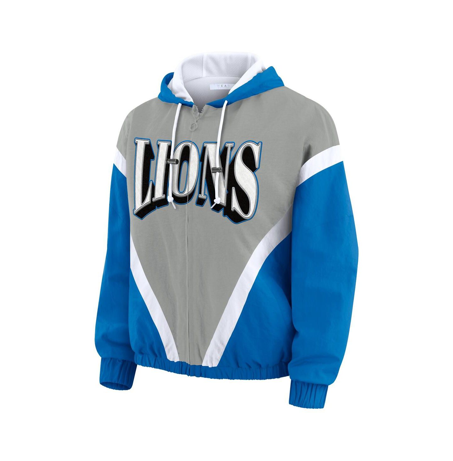 Женские худи WEAR by Erin Andrews Blue/Silver Detroit Lions Retro Crinkle Full-Zip Windbreaker Jacket — фото 2