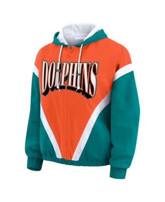 Women's Orange/Aqua Miami Dolphins Retro Crinkle Full-Zip Hoodie Windbreaker Jacket