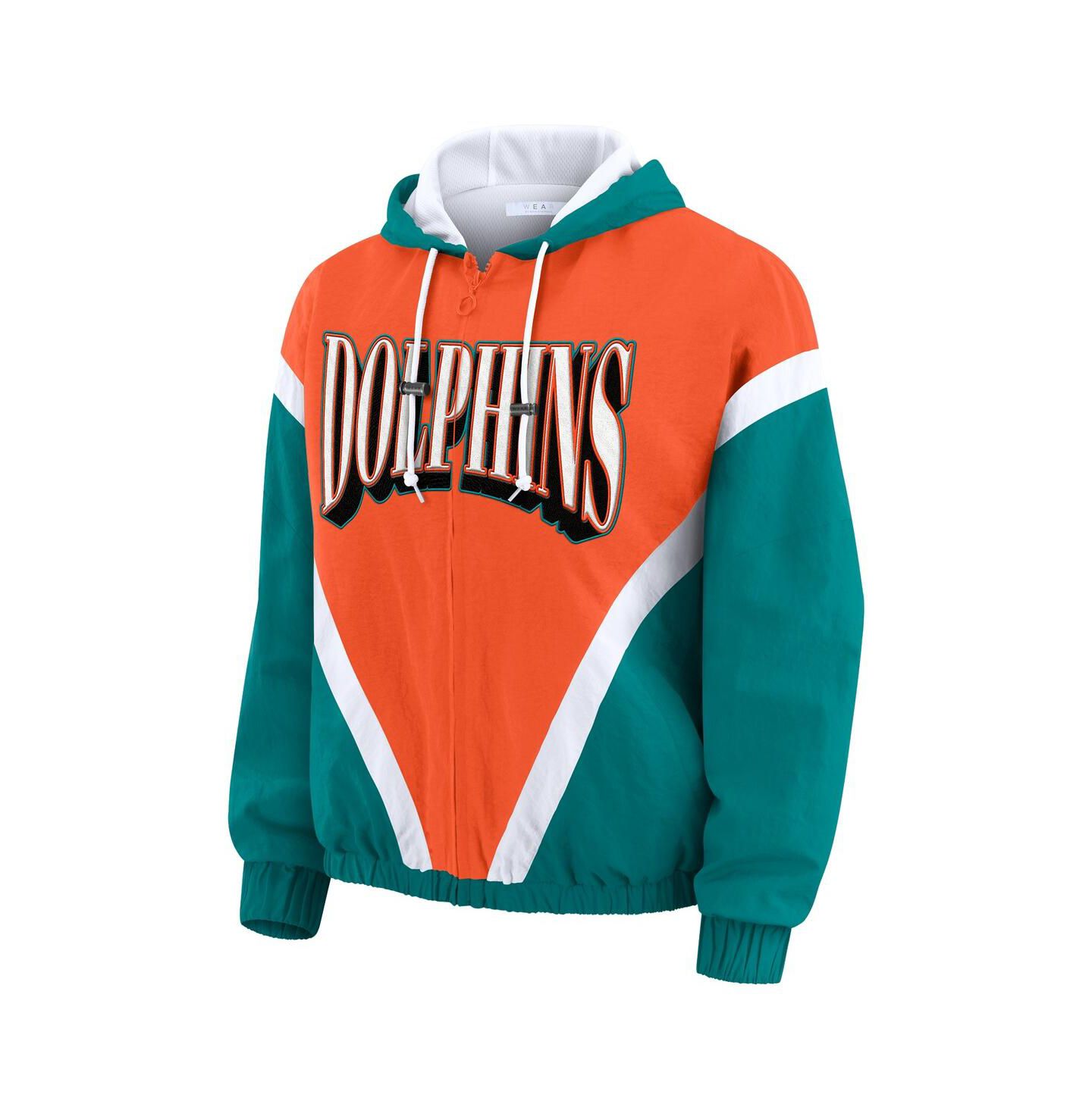Женские худи WEAR by Erin Andrews Orange/Aqua Miami Dolphins Retro Crinkle Full-Zip Windbreaker Jacket — фото 2