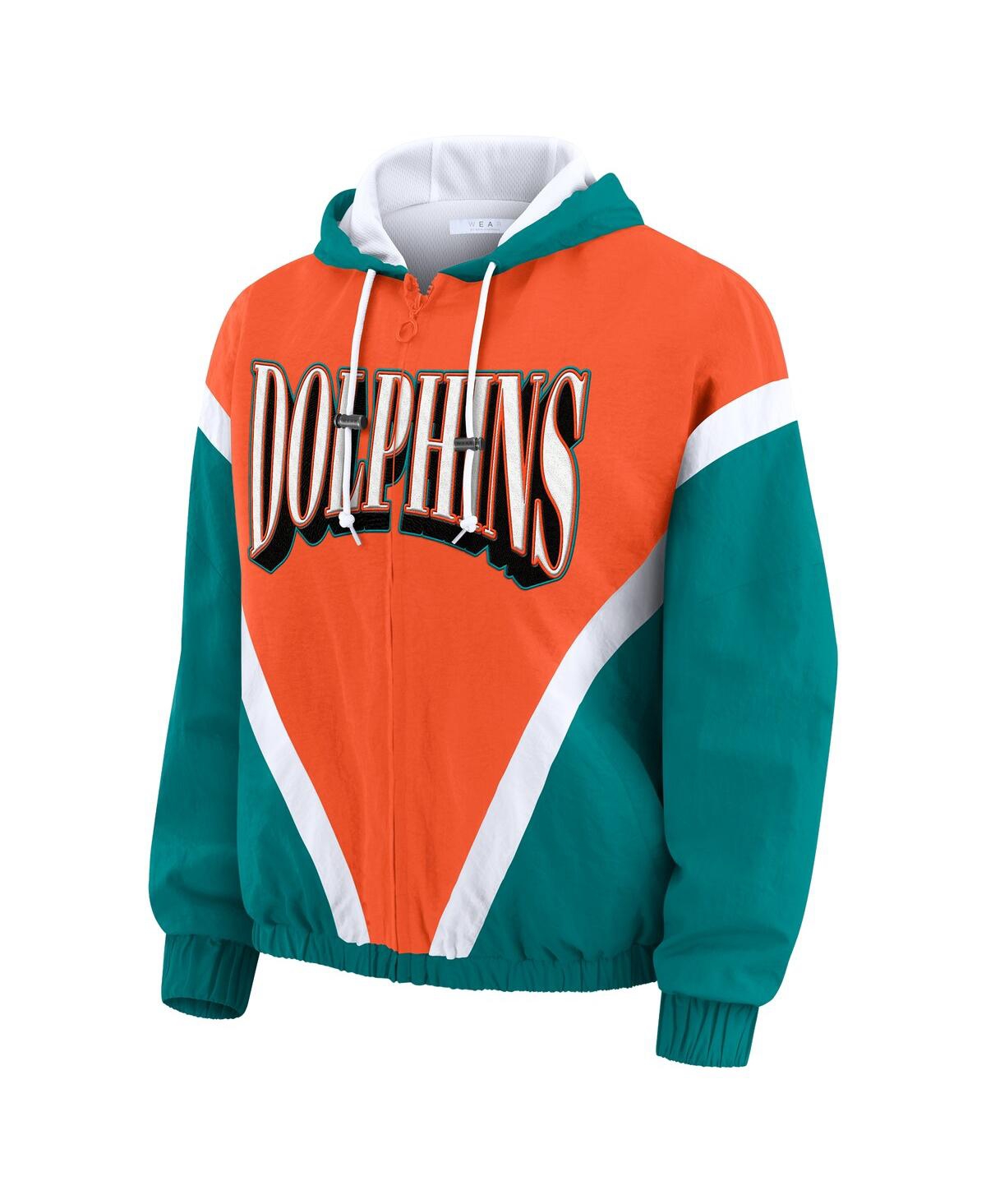 Wear By Erin Andrews Women's Orange/aqua Miami Dolphins Retro Crinkle Full-zip Hoodie Windbreaker Jacket In Multi
