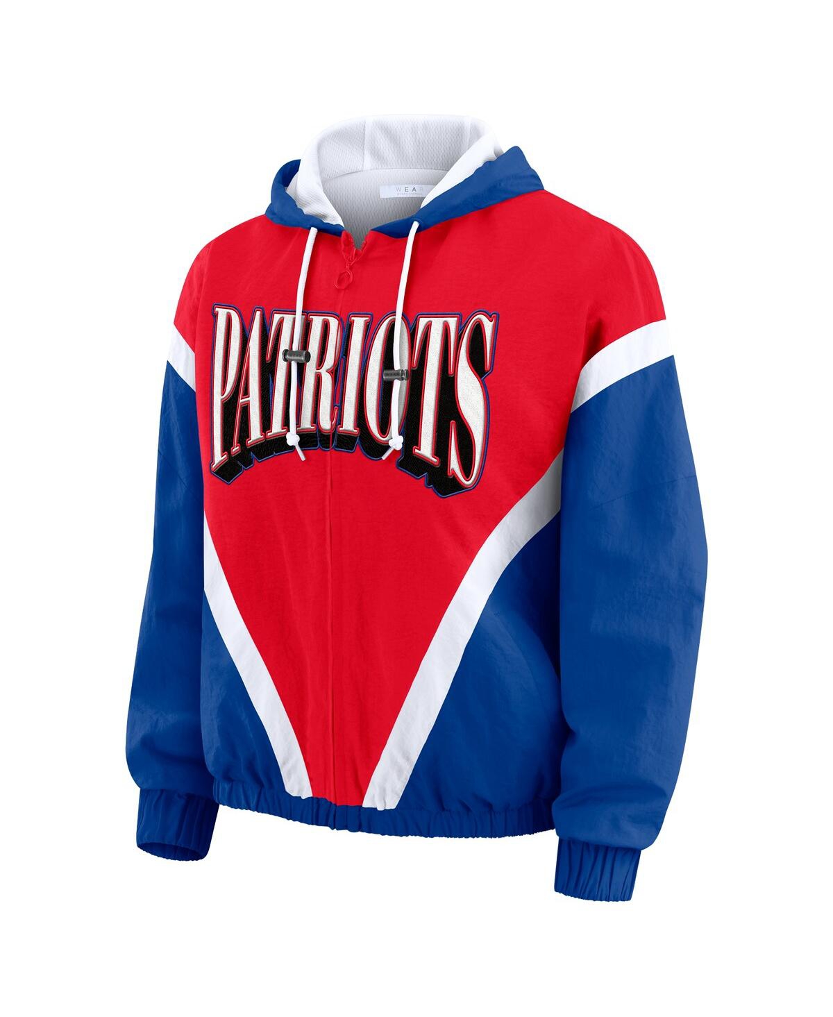 Wear By Erin Andrews Women's Red/navy New England Patriots Retro Crinkle Full-zip Hoodie Windbreaker Jacket In Multi