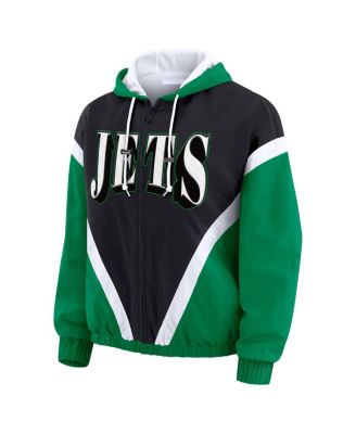 Women's Kelly Green/Black New York Jets Retro Crinkle Full-Zip Hoodie Windbreaker Jacket
