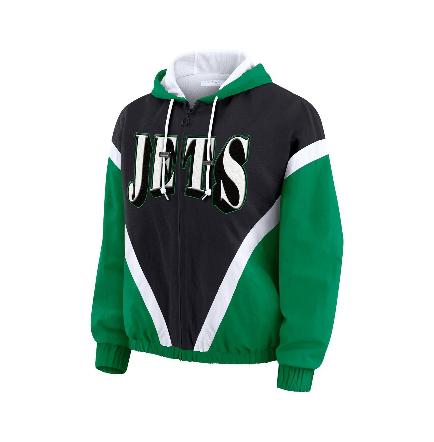 Женские худи WEAR by Erin Andrews Kelly Green/Black New York Jets Retro Crinkle Full-Zip Windbreaker Jacket — фото 2