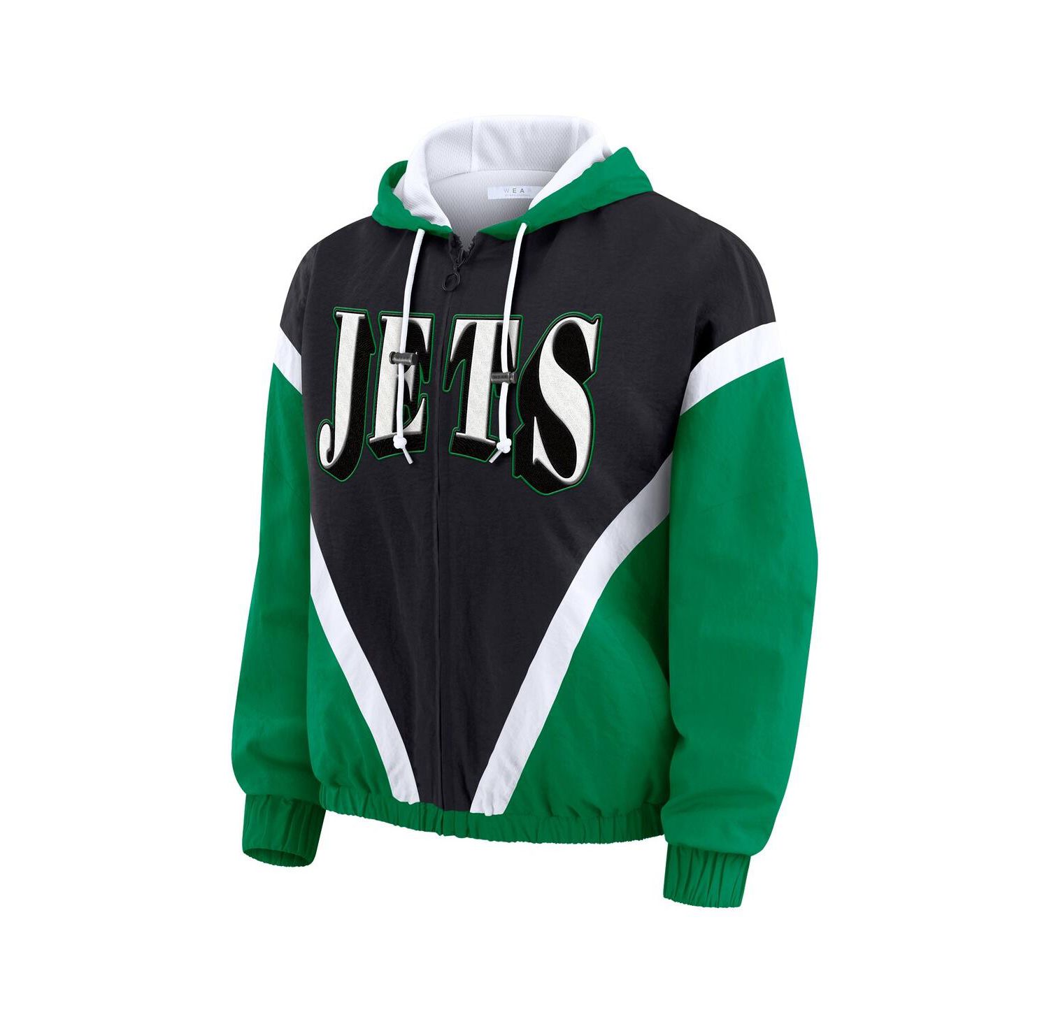 Women's Kelly Green/Black New York Jets Retro Crinkle Full-Zip Hoodie Windbreaker Jacket